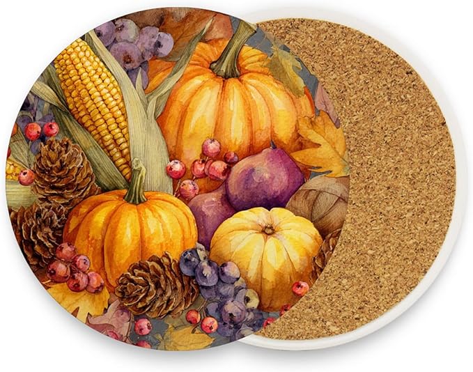 Coasters for Drinks Coaster Drink Set Decorative Coffee Table Desk Cup Mat Spring Cute Cork Bar Backing Round Home Decor Thanksgiving Harvest Yellow45