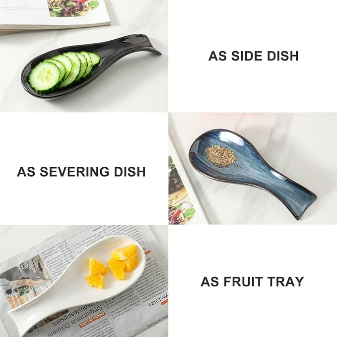 Ceramic Spoon Rest for Stove Top,Large 8.7 Inch Spoon Holder for Kitchen Counter,Porcelain Rest for Thankgiving and Christmas Gift,Dishwasher Safe and Heat-Resistant,White and Black(2 PC)