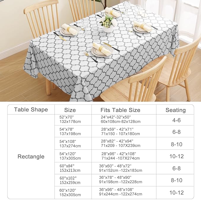 Smiry Rectangle Table Cloth, Waterproof Vinyl Tablecloth with Flannel Backing for Rectangle Tables, Wipeable Spillproof Plastic Tablecloths for Dining, Camping, Indoor and Outdoor (70"x120", White)