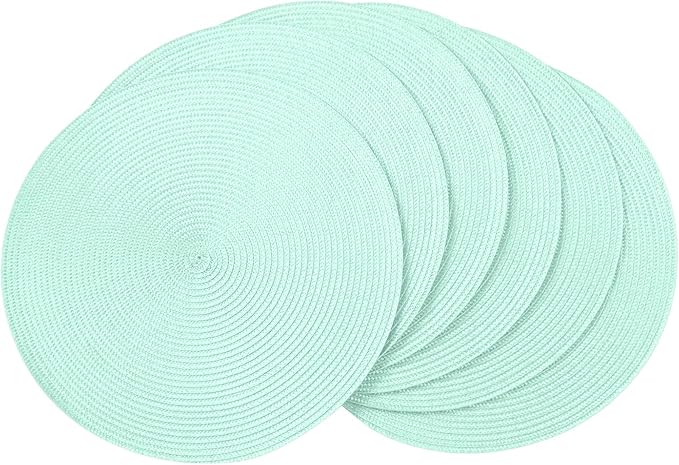 AHHFSMEI Round Braided Placemats 15 Inch Round Table Mats for Dining Tables Natural Woven Heat Resistant Place mats Set of 6 (Mint Green)