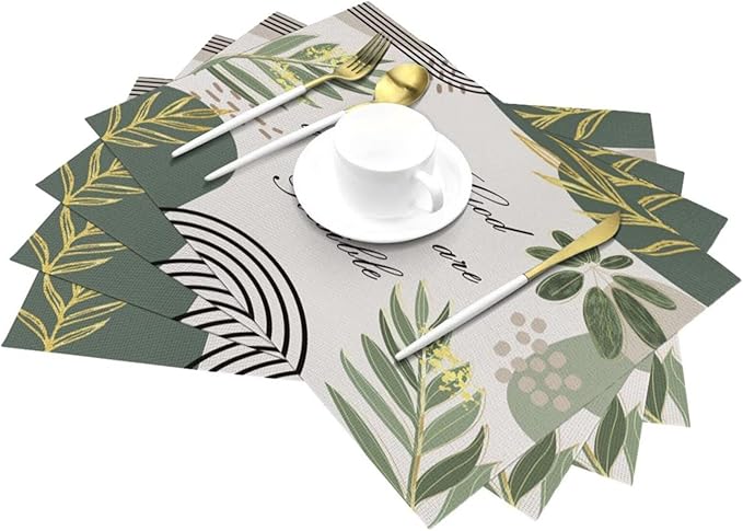 Bible Verse Christain Placemats Sage Green Boho Modern Scripture Inspirational Quotes Motivational Bohemian Washable Place Mats 12x18Inch for Dining Kitchen Farmhouse Decor 6 PCS