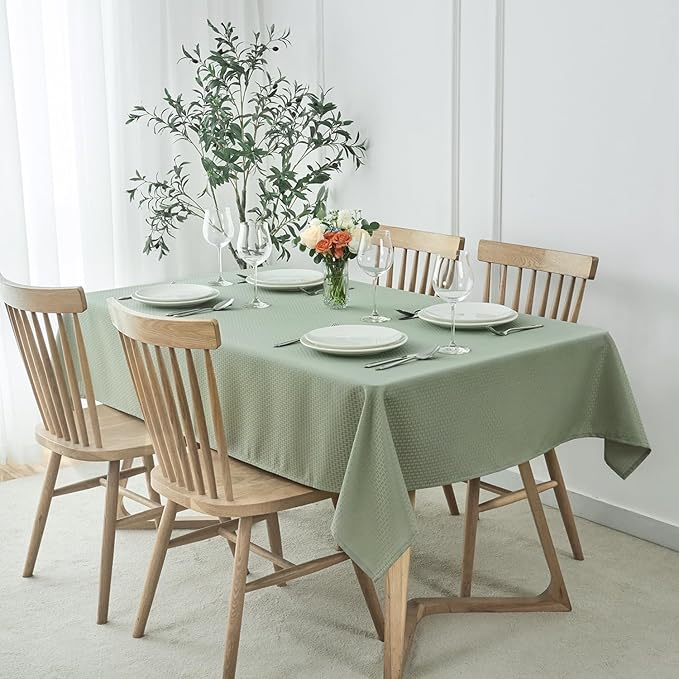maxmill Tablecloth Weaved Texture Stain Resistant Waterproof, Wrinkle Resistant Washable Table Cloth, Fabric Table Cover for Dining Room, Indoor Outdoor Use, Rectangle 60 x 120 Inch, Sage Green
