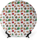 Ceramic Plates, American Football Decorative Ceramic Plates, Cartoon Style Rugby Icons Balls American, 8 Inch, for Dining, Parties, Wedding, Multicolor