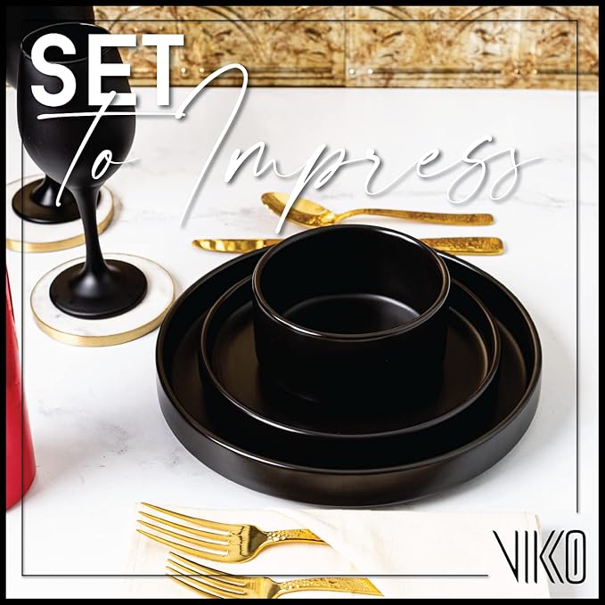 Vikko Modern Soup Bowls, Set of 4 Black Matte Porcelain Bowls, Large Size 22 oz Elegant Restaurant Style Soup Bowl Set, Microwave and Dishwasher Safe