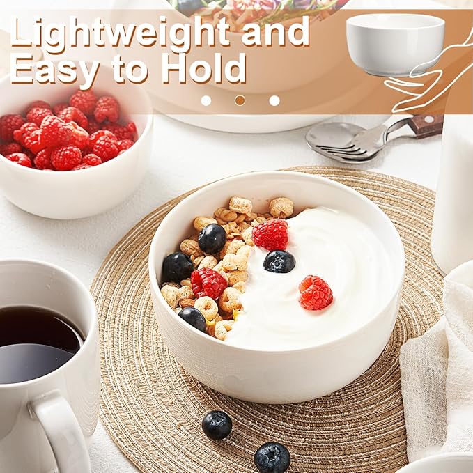 Jassceram Cereal Bowls Set of 6, 30 Oz Ceramic Bowls for Soup, Salad, Dessert, Oatmeal and Breakfast, Suitable for Kitchen or Dining - Dishwasher & Microwave Safe, 6 Inch, White