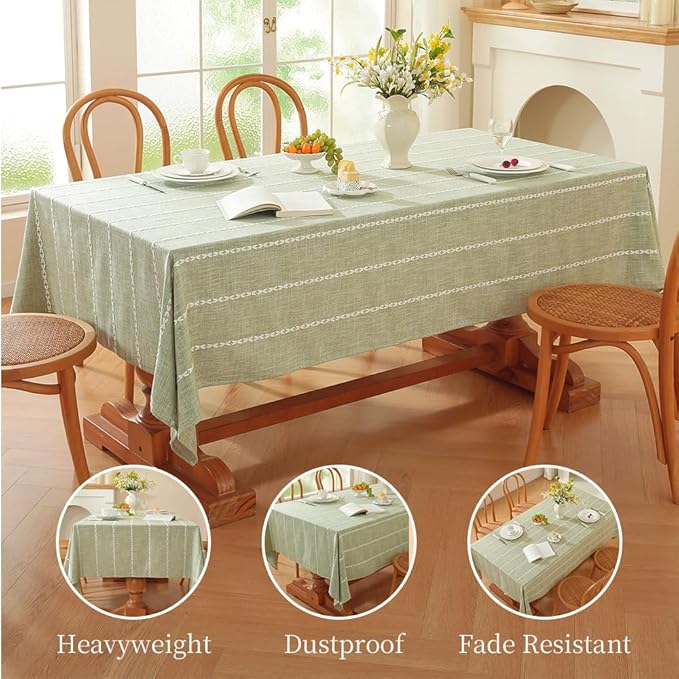 Zobesta Sage Green Tablecloth Rectangle 53 x 98 Inch, Cotton Green Table Cloth Rectangle Table, Washable Farmhouse Soft Boho Tablecloths Rectangular for Party, Holiday, Picnic, Dining, Outdoor,Fall