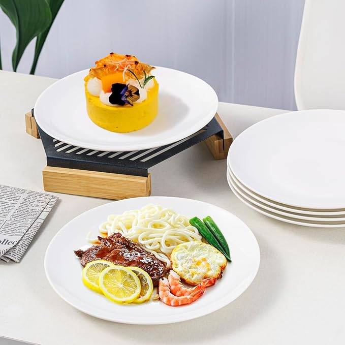 8 Inch White Ceramic Plates Set of 6 – Porcelain Round Plates for Salad, Appetizer, Dessert, Snack, Bread, Side Dish, Small Dinner, Kitchen Tableware, Everyday Dishes, Microwave Safe