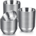 Tanlade 50 Pcs Metal Sauce Bowls 3.2 Inch Round Stainless Steel Seasoning Dishes Cups Mini Saucers Plates Small Sushi Dipping Bowls for Prep Ramekins Kitchen Party Supplies(Silver)