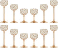 Crystal Candle Holders 4 Set of 12 - Gold Vintage Hollow Ball Candle Stand for Table Centerpiece, Crystal Metal Tealight Candlestick for Wedding, Dining Room Decor