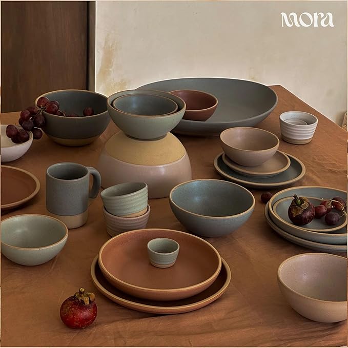 MORA Small Bowls Set of 4, 16oz Ceramic Pottery Dessert Bowls - Microwave, Oven and Dishwasher Safe - Peppercorn