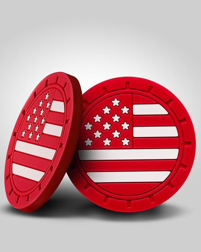 4 Pack Car Cup Coasters, Universal American Flag Non-Slip Silicone Cup Holder Inserts, Car Interior Accessories, Red