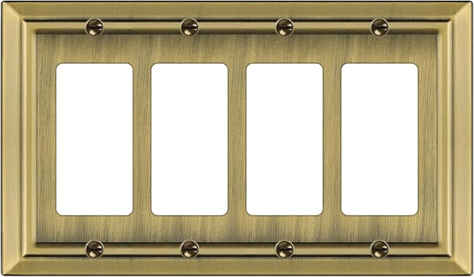 Metal Wall Plate for Electrical Outlets, Decorative Antique Brass Switch Plates Outlet Cover, Light Switch Cover Plate, 4-Gang Wall Plates (Quad Decorator, 1 Pack)