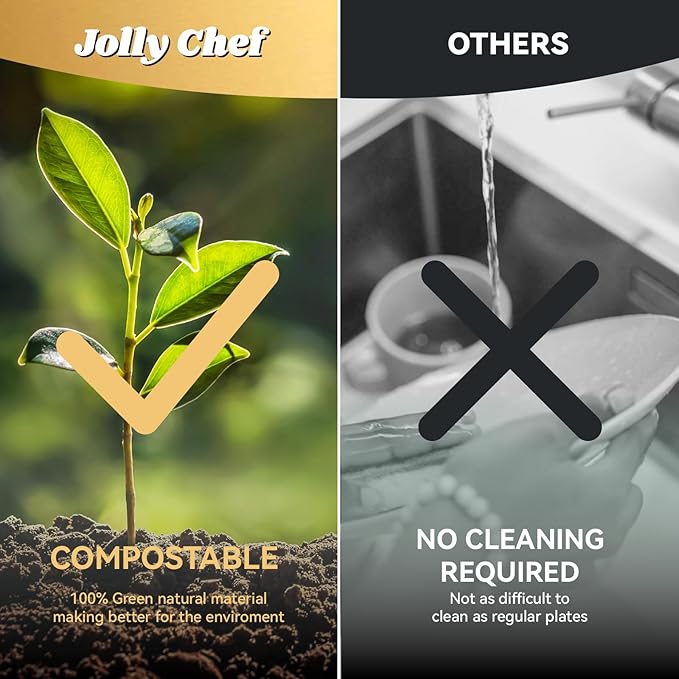 JOLLY CHEF Compostable Heavy Duty Plates 𝟳 𝗶𝗻𝗰𝗵 𝗮𝗻𝗱 𝟵 𝗶𝗻𝗰𝗵 [𝟭𝟮𝟬 𝗣𝗮𝗰𝗸] Eco-Friendly Disposable Paper Plates Bagasse Biodegradable Sugarcane for Party Hot Cold Foods Christmas(Brown)