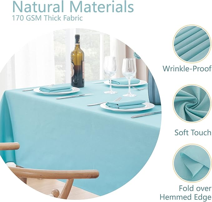 Rectangle Tablecloth Waterproof 60x104 inch Linen Textured Table Cloth Stain and Wrinkle Resistant Washable, Decorative Fabric Table Cover for Dining, Party and Camping, Aqua