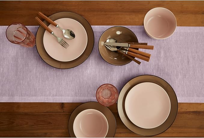 Solino Home Linen Chambray Lavender Table Runner 108 Inches Long - Athena, 100% Pure Linen 14 x 108 Inch Table Runner for Spring, Easter, Valentines