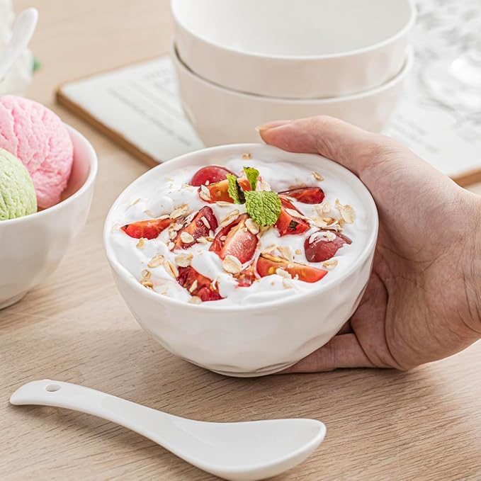 HOMBENE Porcelain Soup Bowls, 4.5 Inch Ice Cream Bowl, Kitchen Bowl Set, Fruit Bowls, Microwave and Dishwasher Safe, Set of 6