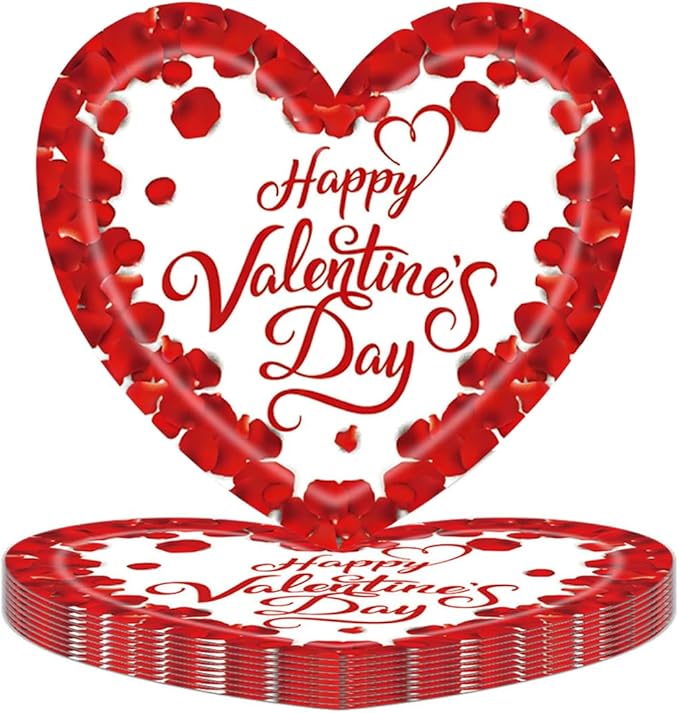 20 Pieces Happy Valentine's Day Paper Plates, 7" Disposable Rose Love Heart Paper Plates Dessert Dinner Plate, Weddings Anniversary Valentine's Day Party Supplies