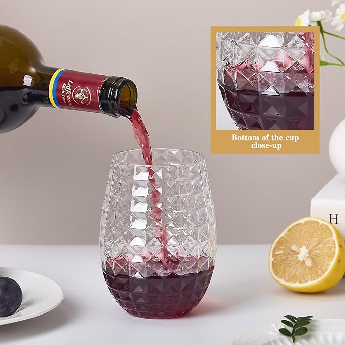 20 Pack Plastic Wine Glasses, 16Oz Disposable Wine Glasses Unbreakable Clear Plastic Cocktail Glasses Recyclable Shatterproof Reusable Wine Cups