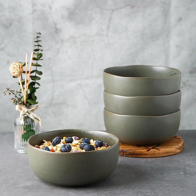 AmorArc Stoneware Cereal Bowls for Kitchen, 28oz Large Ceramic Soup Bowls Set of 6 for Meal Soup Snacks, Oven,Dishwasher&Microwace Safe Kitchen Bowls with Wavy Rim, Reavtive Glaze