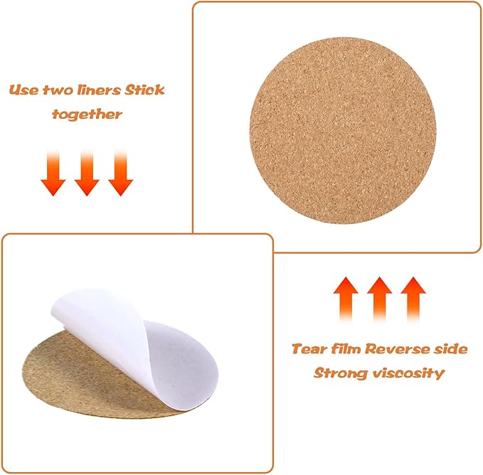 60 Pcs Self Adhesive Cork Coasters, Round Cork Backing for Coasters, Self Adhesive Coaster Rounds Backing Pads for DIY Crafts Drinks Home Tabletop Decorations
