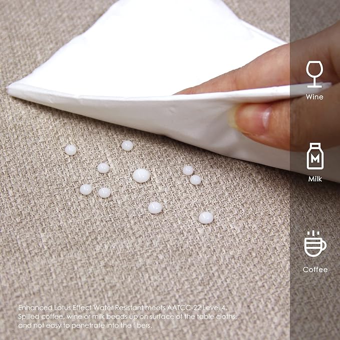 BALCONY & FALCON Round Tablecloth Washable Wrinkle Resistant and Water Proof Table Cloth Decorative Linen Fabric Tablecloths for Dining Parties Kitchen Wedding and Outdoor Use (Beige, 107" Round)