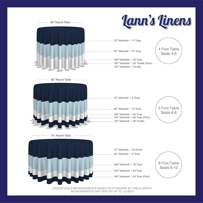 Lann's Linens - 132" Round Premium Tablecloth for Wedding/Banquet/Restaurant - Polyester Fabric Table Cloth - Black