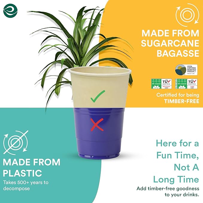 ECO SOUL 50 Pack 12 oz Disposable Coffee Cups Eco-Friendly, Biodegradable, Compostable, Leak-free & Sturdy To Go Hot Drink Travel Bagasse Cup for Tea, Chocolate, Party, Picnic & Cafe, Office & Home
