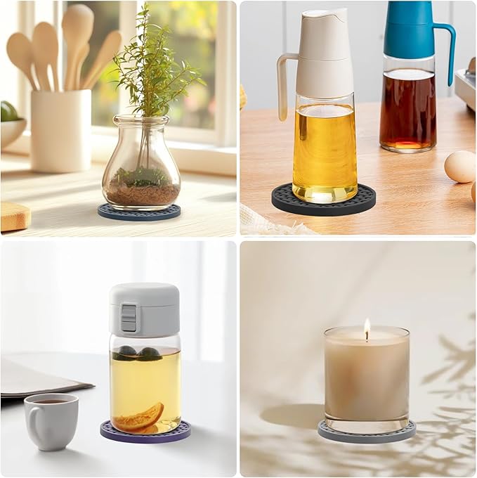 Gray Silicone Coasters with Holder, 4 Inches Non-Slip Heat Resistant Cup Mats, Decorative Waterproof Round Coaster Set of 6 for Home, Kitchen, Office, Bar, Coffee Table