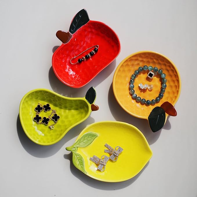 Ceramic Jewelry Tray, Lemon Shaped Trinket Dish, Jewelry Organizer, Ring Holder, Decorative Bowl for Rings Earrings Necklaces Bracelet Jewelry Watch Keys, Gift for Sisters Daughter (Lemon)