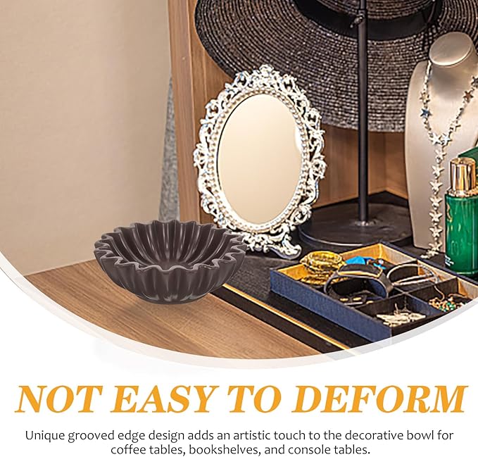 Decorative Wavy Edge Bowl 6-inch Black Fruit Bowl Jewelry Storage Organizer Snack and Key Holder for Living Room Tabletop Display