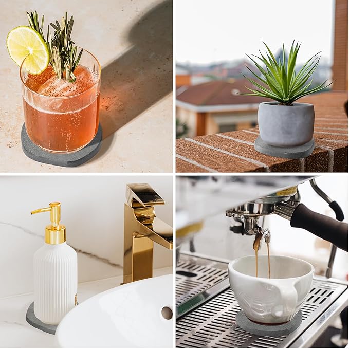 Diatomaceous Earth Coasters Set of 2 for Drinks, Moisture Water Absorbent Stone Coasters for Table Desk at Work, Water Absorbing Instant Drying Diatomite, Modern Deep Grey