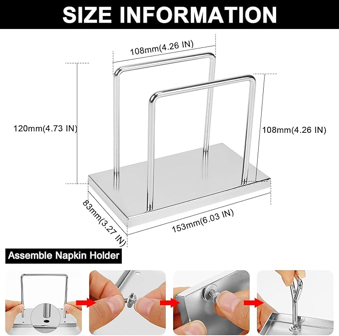 Livabber Napkin Holder, Metal Napkin Storage Modern Freestanding Tissue Paper Dispenser for Table Kitchen Countertop (Metal Base, Chrome)