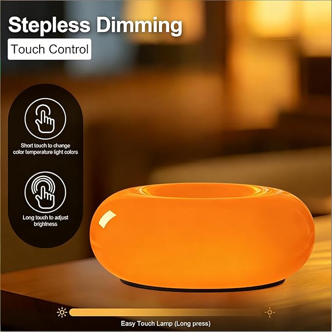 Orange Donut Table Lamp,Dount Light Lamp Ambient Lighitng,Aesthetic Touch Table Lamps,Modern Cute Desk Lamps for Living Room Bedroom