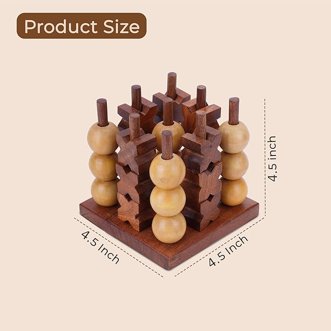 Ajuny 3D Wooden Tic Tac Toe Board Game for Indoor, Outdoor, Travel Rustic Coffee Table Decor Games - Ideal Gift for All Ages Strategy 2 Players Night, Family Game