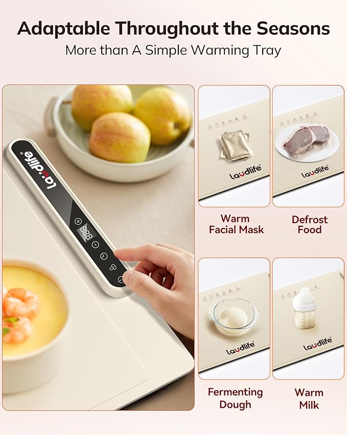 Food Warming Mat 24x16 Inches, Electric Warming Tray with 7 Temps, Foldable Food Warmer for Parties, Buffets, Family Gatherings, Holiday & Sabbath, Child Lock, Heating Mat for Food, Beige
