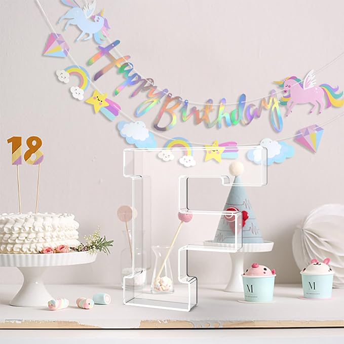 13.8" Acrylic Letter Charcuterie Tray, Charcuterie Letters Fillable Box for Food, Reusable Serving Cake Candy Dish Display Tray for Birthday Anniversary Party Decoration (Letter F)