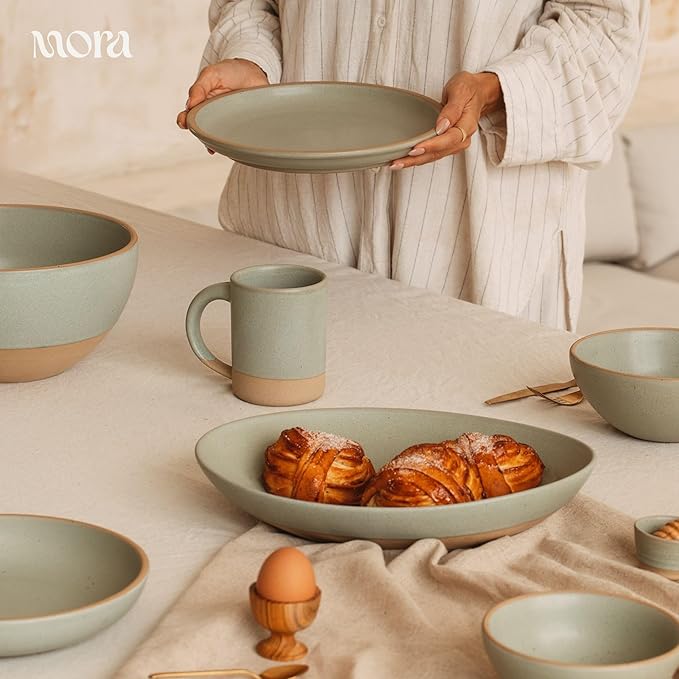 MORA Large Plates Set of 4, 10.5 inch Ceramic Pottery Dinner Plates - Microwave, Oven and Dishwasher Safe - Harvest