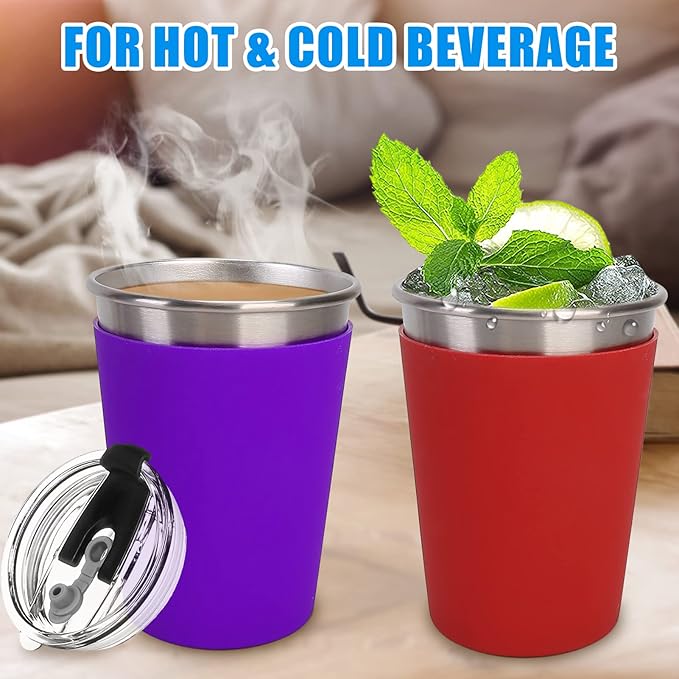 ShineMe 5Pack Kids Cups with Straws and Lids Spill Proof, 12oz Toddler Straw Cups with Colorful Silicone Sleeves, Unbreakable Stainless Steel Water Tumblers for Cold & Hot Drinks