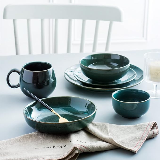 UNICASA Ceramic 10.25 Inch Dinner Plates Set, Porcelain Pasta Plate Set of 4, Reactive Glaze Serving Dishes for Steak, Salad, Pizza, Dishwasher & Microwave Safe (Teal)