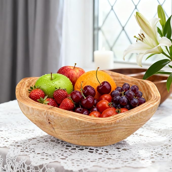 Handmade Wood Fruit Bowl for Kitchen Counter - 10-12in Irregular Wooden Decorative Bowl,Wooden Serving Bowl for Salads Snacks Keys Home Decor (10-12in/25-29cm)