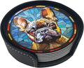 Drink Coaster Set of 6, French Bulldog Dog Mom Lover Gift,Leather Drink Coasters with Holder,6 Pack Cup/Bar/Drink Coasters for Table/Drinks/Coffee Protection Housewarming Gift