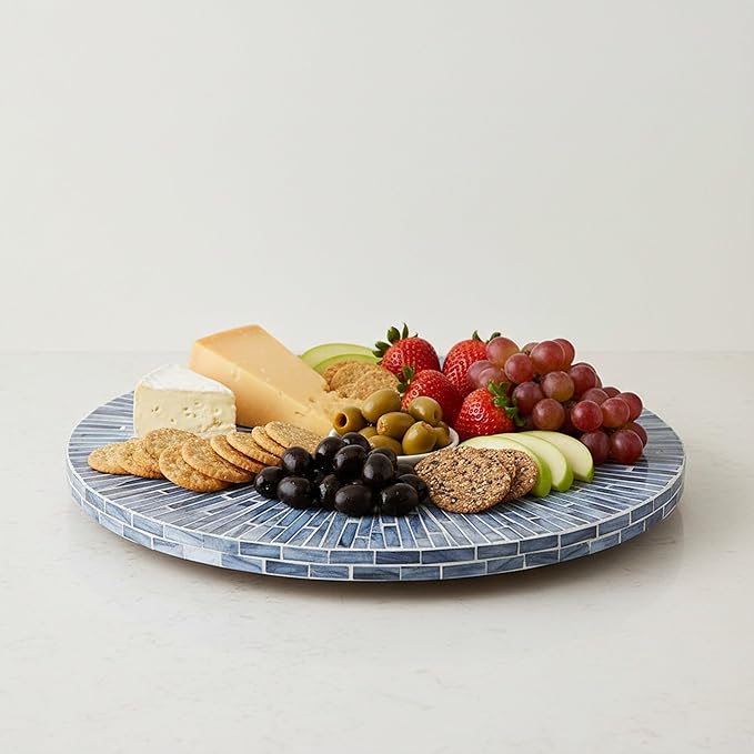 PEMAR Mother of Pearl Lazy Susan for Countertop Table (Blue Starburst, Standard (D12.6))