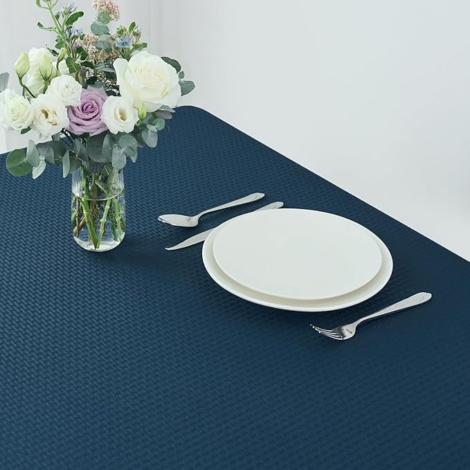 maxmill Rectangle Tablecloth Weaved Pattern Waterproof Spillproof Wrinkle Free Table Cloth, Kitchen Dining Tabletop Decoration, Fabric Table Cover for Holiday Parties, 52 x 70 Inch, Navy Blue