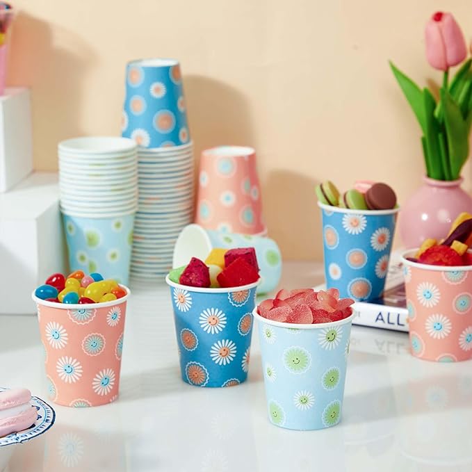 SIUQ [600 Pack 5 oz Paper Cups, Disposable Bathroom Cups, Small Mouthwash Cups, Hot/Cold Beverage Drinking Mini Cup for Party, Picnic, BBQ, Travel (Daisy)