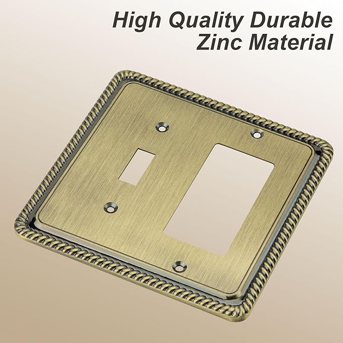 Henne Bery Rope Edge Decorative Wall Plate Switch Plate Outlet Cover (Toggle/Decorator, Antique Brass)