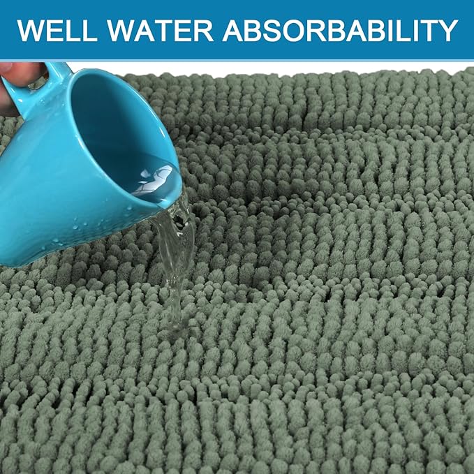 H.VERSAILTEX Bath Mats for Bathroom Non Slip Extra Thick Chenille Striped Bath Rug 24" x 36" Absorbent Non Skid Fluffy Soft Shaggy Rugs Washable Dry Fast Plush Mats for Indoor, Bath Room - Green Bay