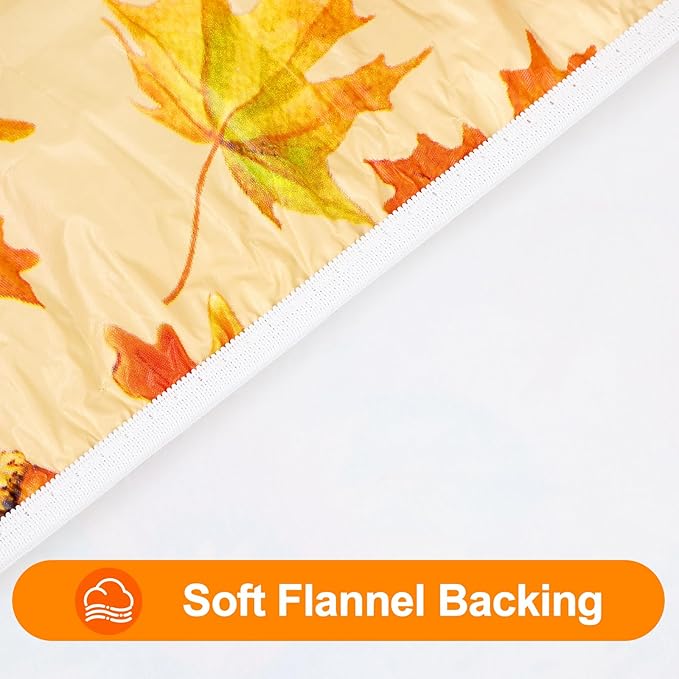 Smiry Plastic Thanksgiving Tablecloth, Sunflower & Pumpkin Waterproof Elastic Fitted Table Covers for 8 Foot Tables, Wipeable Flannel Backed Vinyl Tablecloths for Autumn Harvest (Gold, 30x96 Inches)