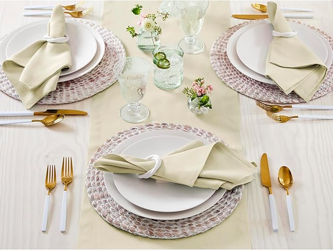Solino Home Linen Napkins Set of 4-100% Pure Linen Birch Dinner Napkins Cloth 20 x 20 Inch for Spring, Easter - Fete, Handcrafted and Machine Washable