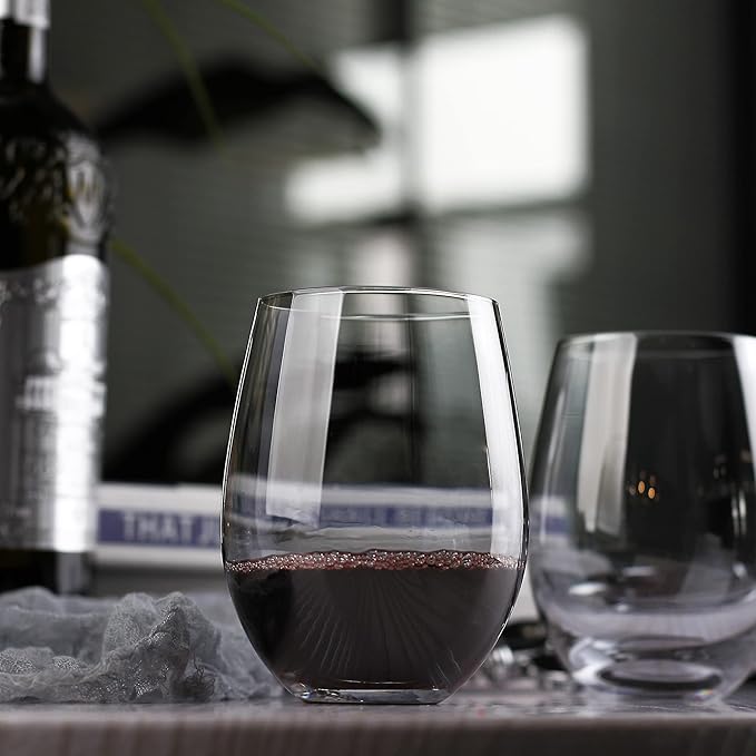 LUXU Wine Glasses Set of 4,20 oz Large Stemless Wine Glasses,Grey Juice Drinking Glasses,No Stem Glass Beverage Cups,All-Purpose Water Glasses for Ice Coffee,Tea,Red or White Wine