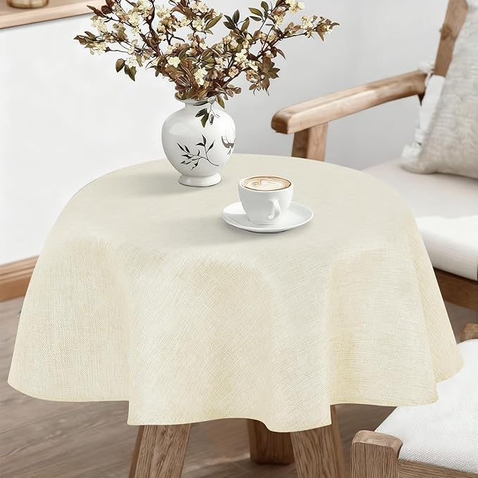 JIUZHEN Round Textured Table Cloth Linen Wrinkle Free Stain Resistant Farmhouse Decorative Circular Tablecloth for Kitchen, Dining, Party, Wedding, Outdoor Use (40 Inch Round,Champagne)